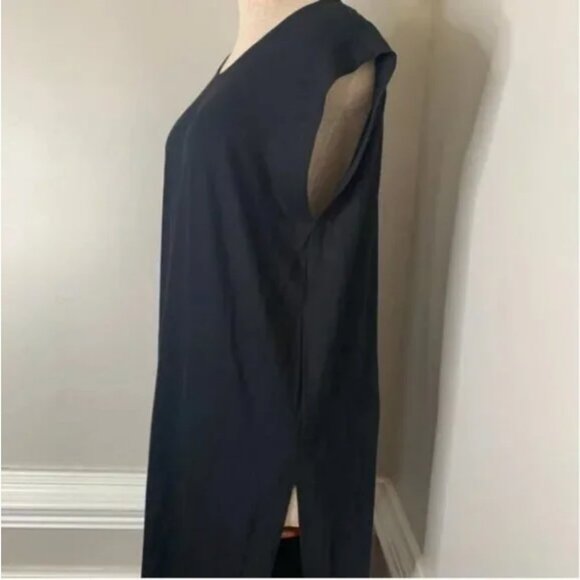 Eileen Fisher Dress Kaftan Tunic Black Viscose High Side Slits Size Medium NWT - Picture 5 of 10